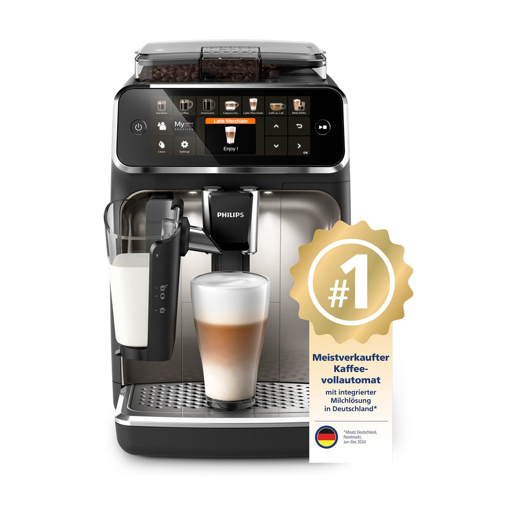 Philips Kaffeevollautomat EP5447/90 Serie 5400 | LatteGo Milchsystem | 12 Kaffeespezialitäten | Keramikmahlwerk | Schwarz/Chrom