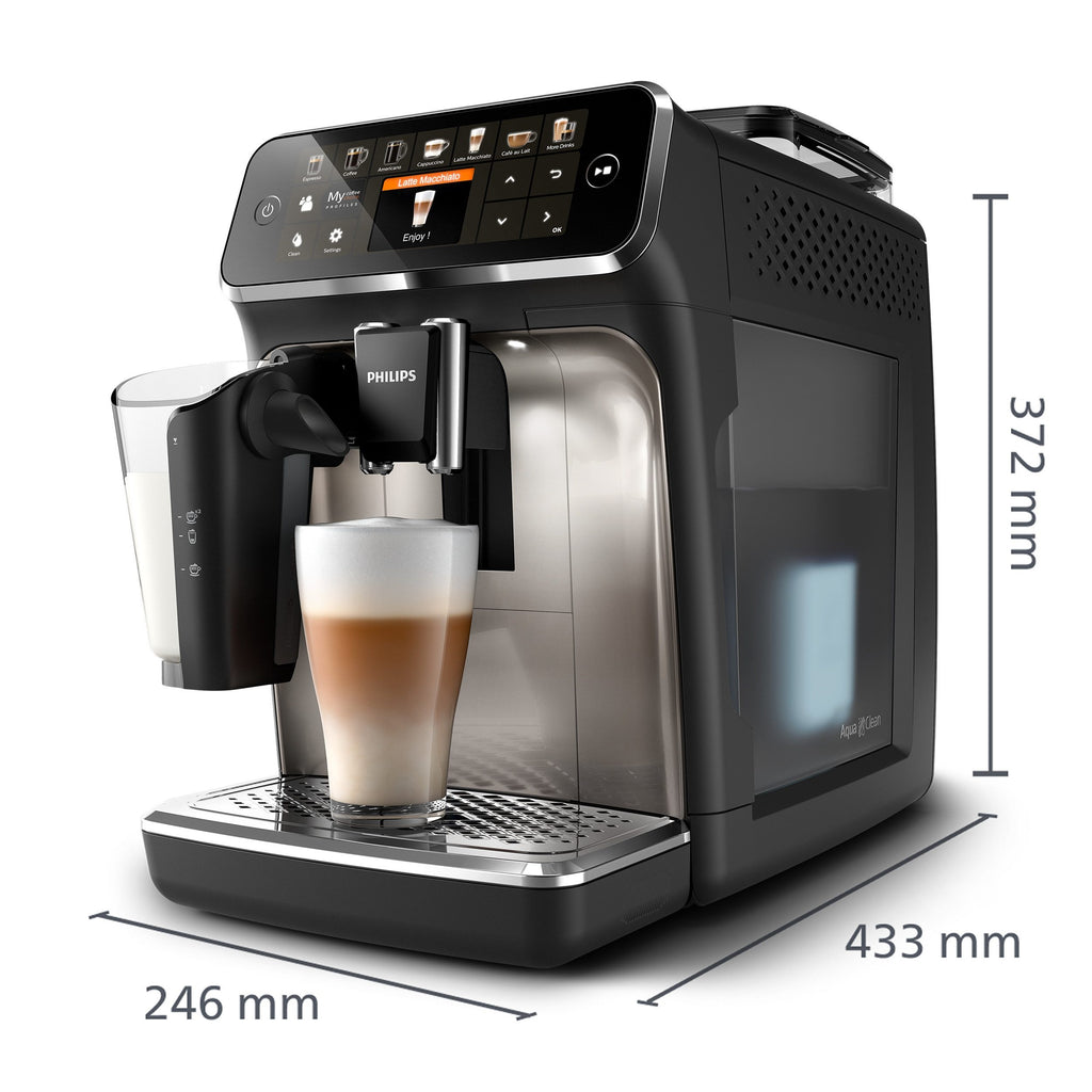 Philips Kaffeevollautomat EP5447/90 Serie 5400 | LatteGo Milchsystem | 12 Kaffeespezialitäten | Keramikmahlwerk | Schwarz/Chrom