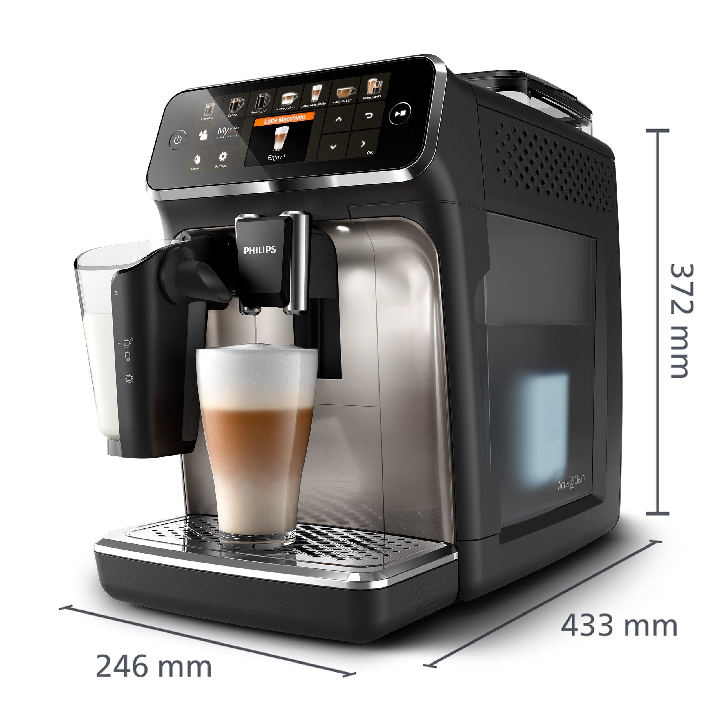 Philips Kaffeevollautomat EP5447/90 Serie 5400 | LatteGo Milchsystem | 12 Kaffeespezialitäten | Keramikmahlwerk | Schwarz/Chrom