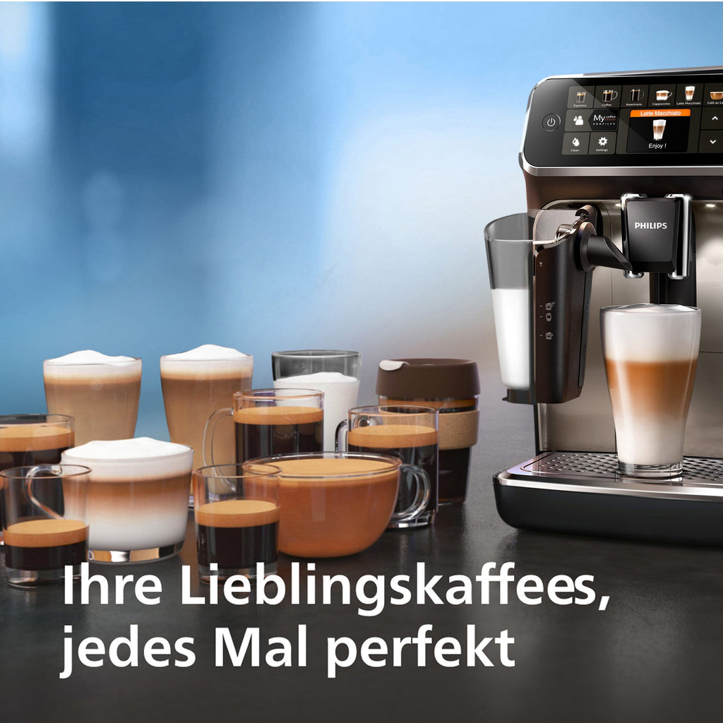 Philips Kaffeevollautomat EP5447/90 Serie 5400 | LatteGo Milchsystem | 12 Kaffeespezialitäten | Keramikmahlwerk | Schwarz/Chrom