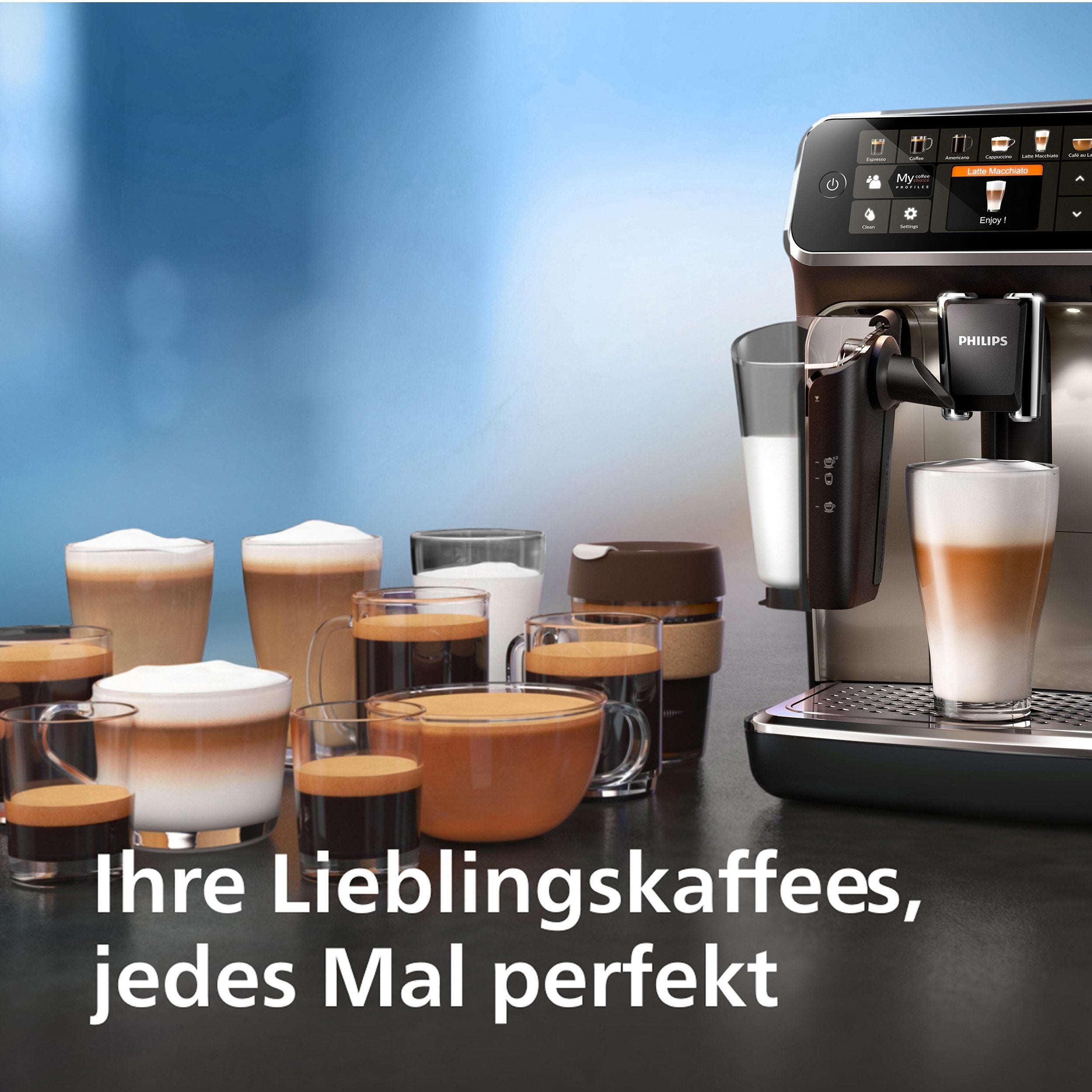 Philips Kaffeevollautomat EP5447/90 Serie 5400 | LatteGo Milchsystem | 12 Kaffeespezialitäten | Keramikmahlwerk | Schwarz/Chrom