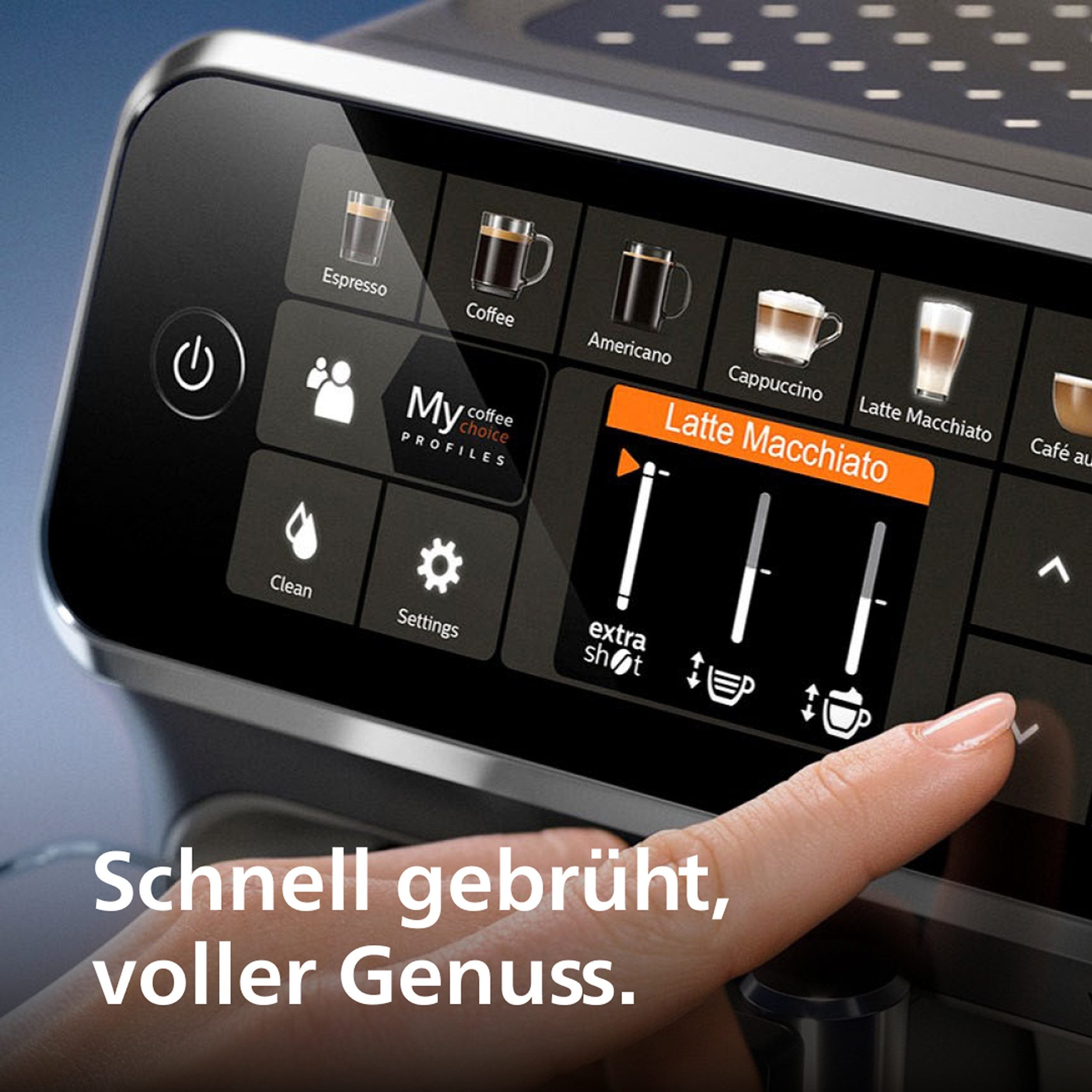 Philips Kaffeevollautomat EP5447/90 Serie 5400 | LatteGo Milchsystem | 12 Kaffeespezialitäten | Keramikmahlwerk | Schwarz/Chrom
