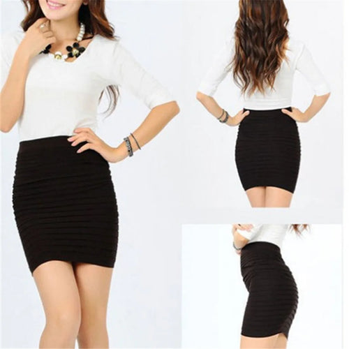 Fashion Bodycon Skirts Women's Summer Bottom Elastic Short Skirts For Office Lady Solid Color Draped Slim Elastic Mini Skirt Hot