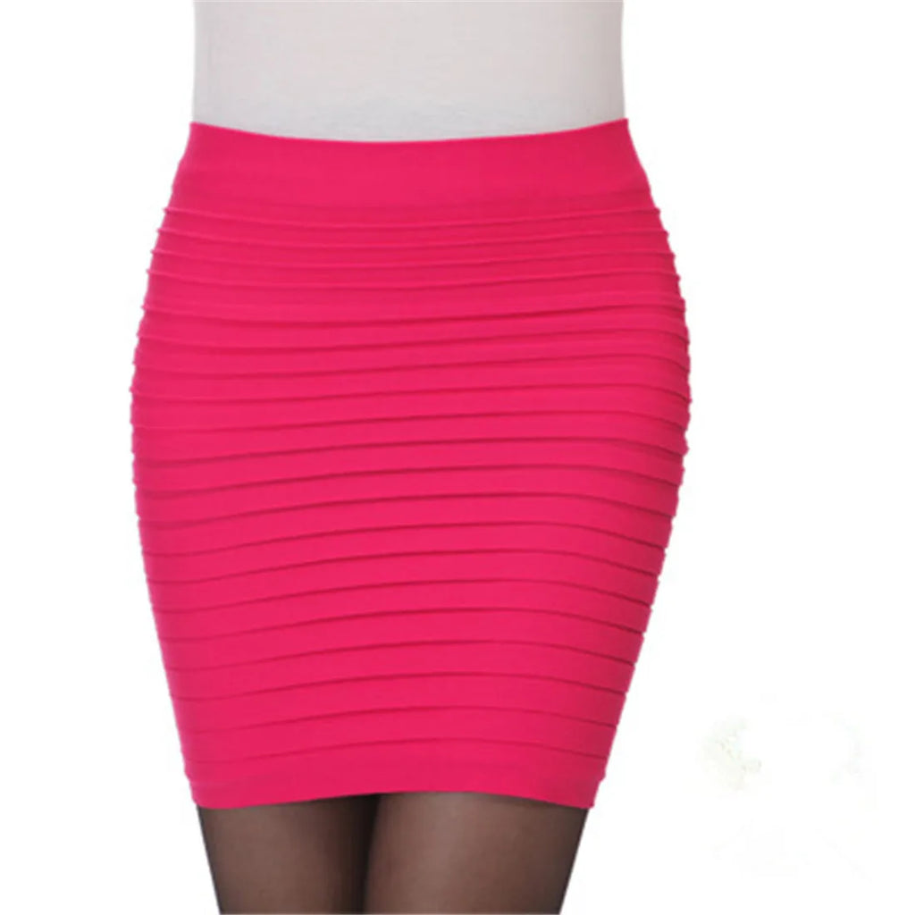 Fashion Bodycon Skirts Women's Summer Bottom Elastic Short Skirts For Office Lady Solid Color Draped Slim Elastic Mini Skirt Hot