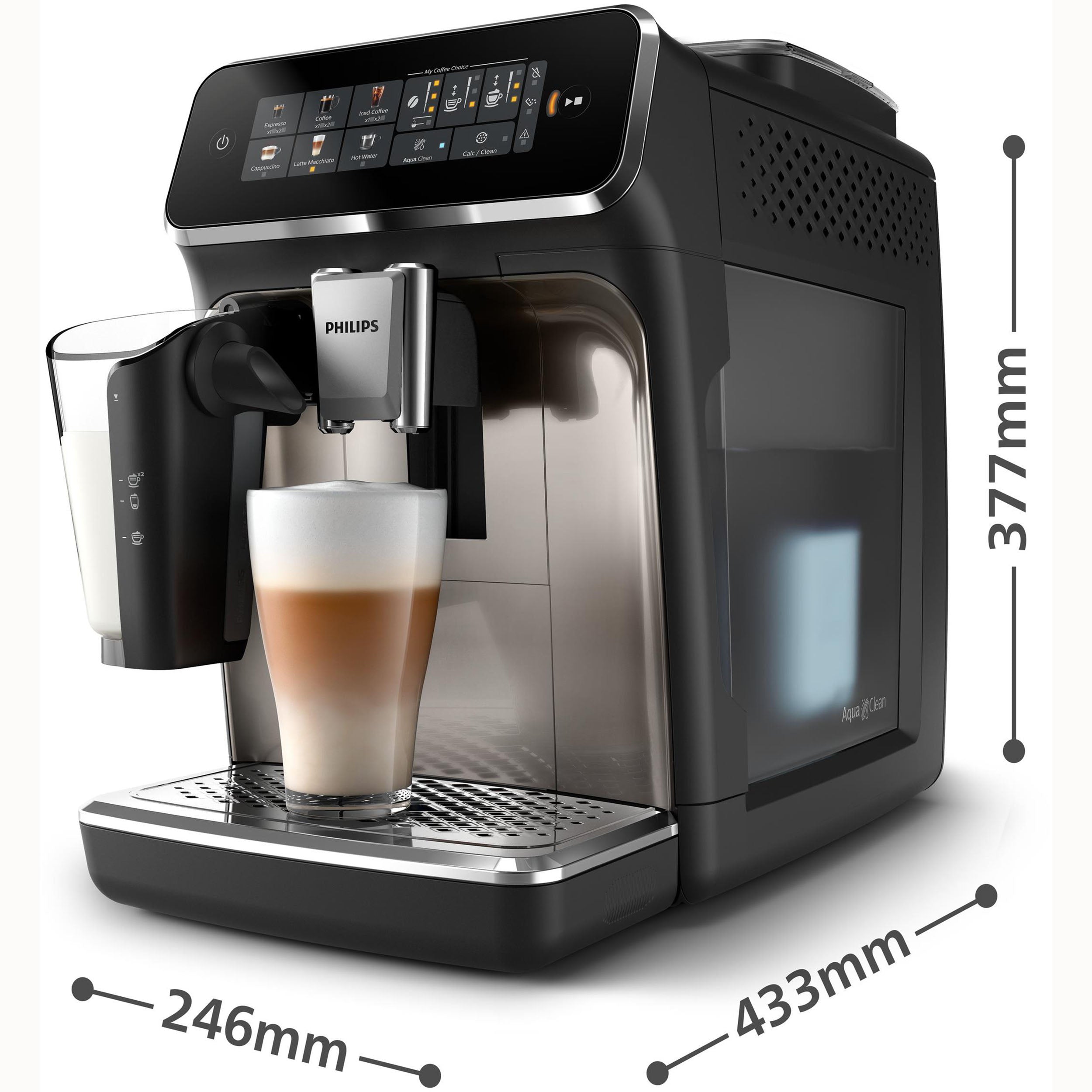 Philips Kaffeevollautomat EP3347/90 3300 Series, 6 Getränke (heiß oder eisgekühlt), LatteGo-Milchsystem, SilentBrew Technologie, Chrom-Schwarz