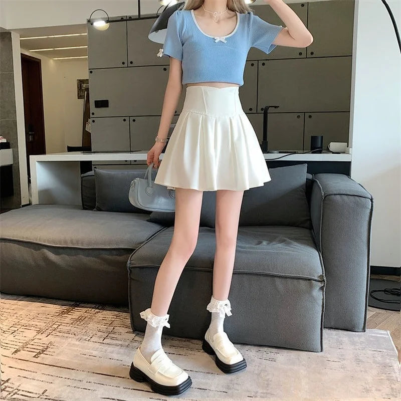 Skirts Women Pleated Fashion Korean Preppy Style Solid Basic Mujer Faldas Summer Ins Slim High Waist Feminine Popular Student