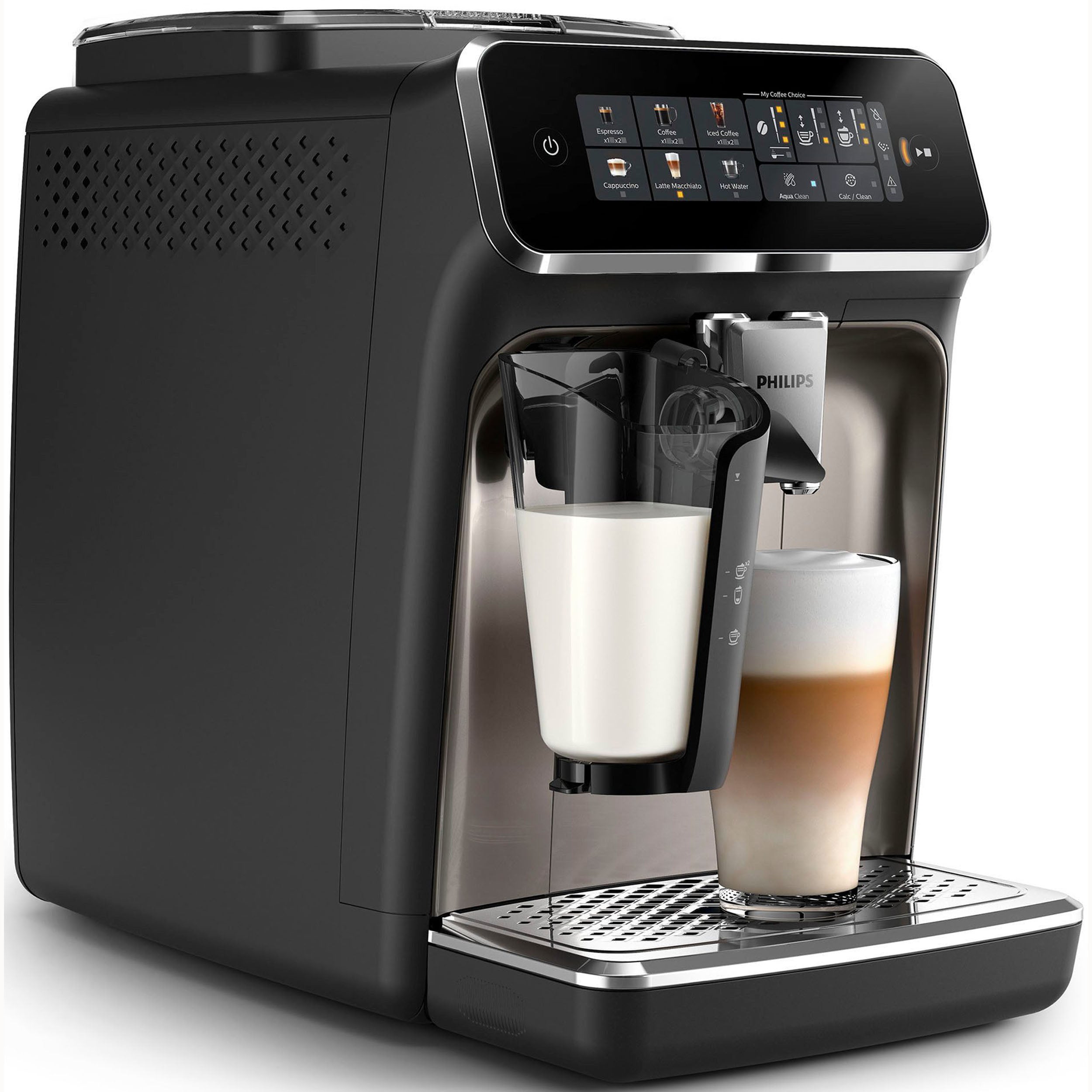 Philips Kaffeevollautomat EP3347/90 3300 Series, 6 Getränke (heiß oder eisgekühlt), LatteGo-Milchsystem, SilentBrew Technologie, Chrom-Schwarz