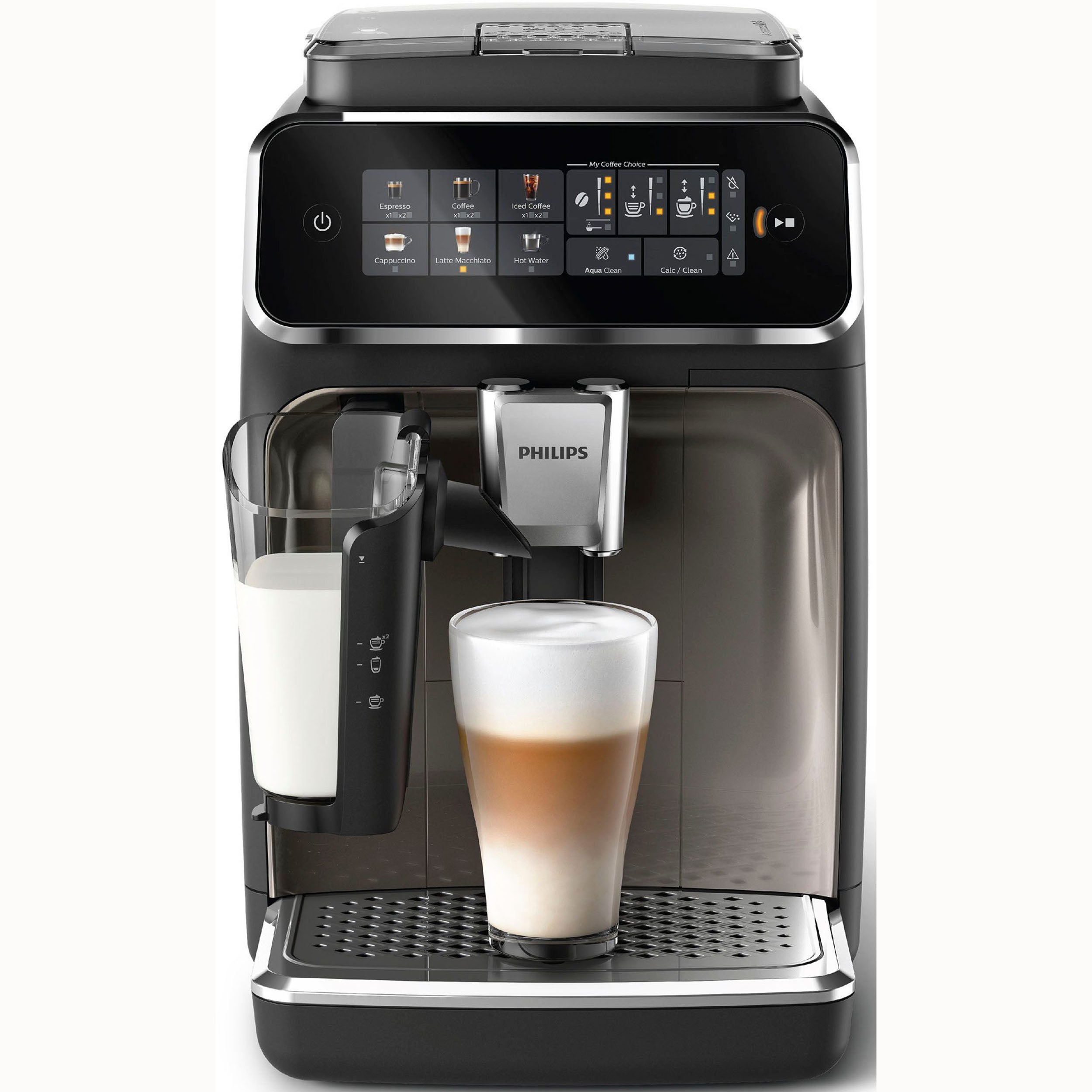 Philips Kaffeevollautomat EP3347/90 3300 Series, 6 Getränke (heiß oder eisgekühlt), LatteGo-Milchsystem, SilentBrew Technologie, Chrom-Schwarz